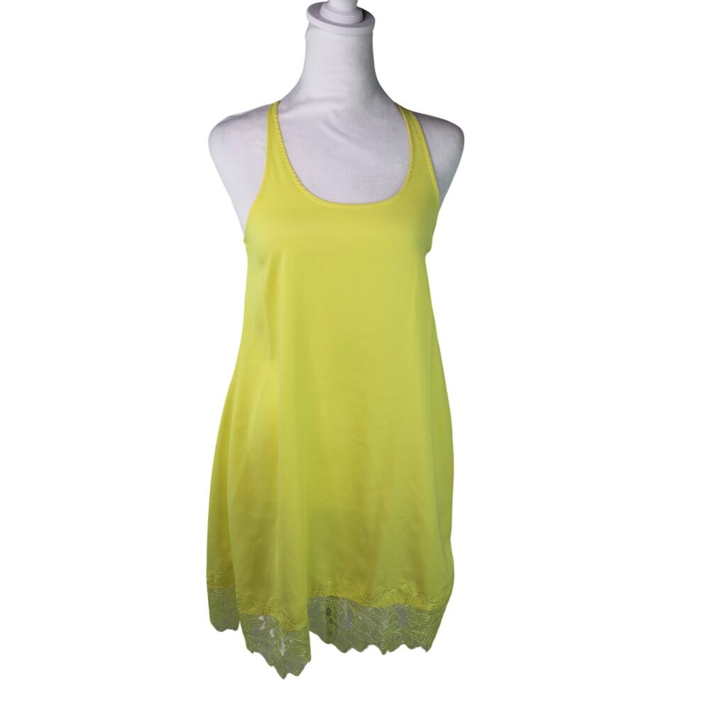 Farm Rio racerback slip dress lace trim yellow lightweight mini Small tropical - Picture 2 of 7